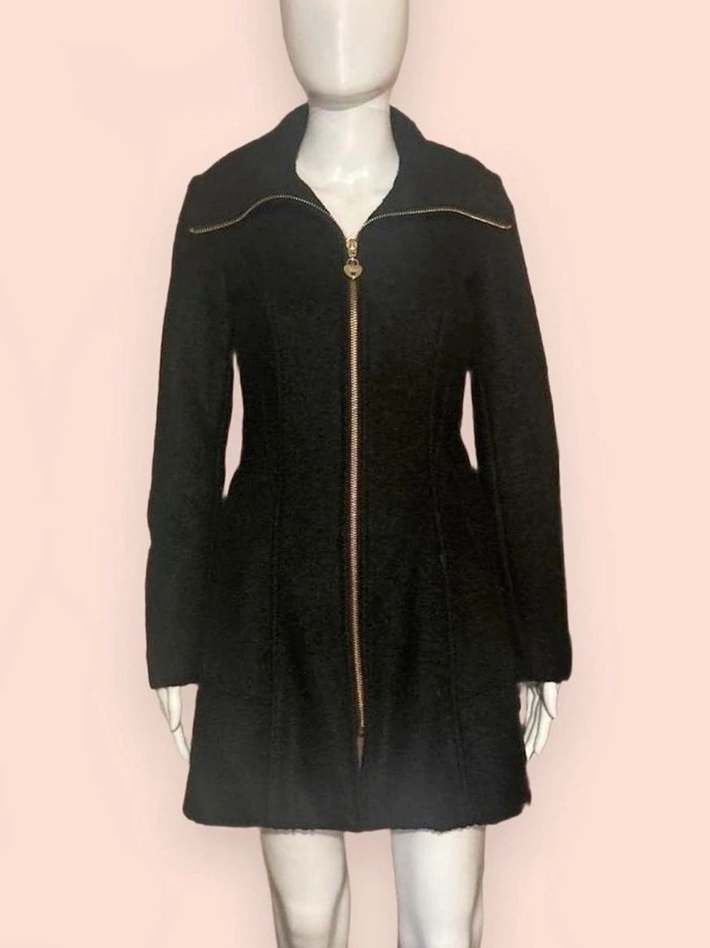 Guess Wool Blend Zip Coat in Black XS